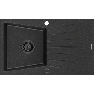 Mexen Cesar 1miskový granitový drez s odkvapkávačom 775 x 470 mm, čierna/strieborná metalíza, čierny sifón - 6514771010-73-B
