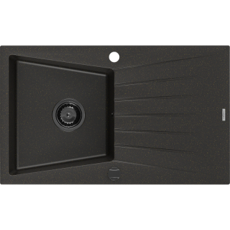 Mexen Cesar 1miskový granitový drez s odkvapkávačom 775 x 470 mm, čierna / zlatá metalíza, čierny sifón - 6514771010-75-B