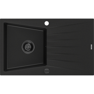 Mexen Cesar 1miskový granitový drez s odkvapkávačom 775 x 470 mm, čierny, čierny sifón - 6514771010-77-B