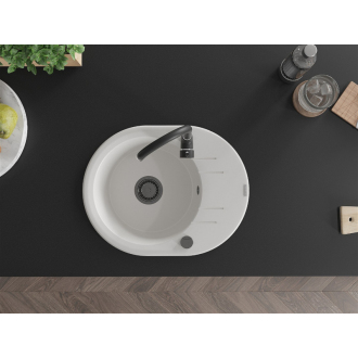 Mexen Kevin 1miskový granitový drez s odkvapkávačom 586 x 458 mm, biely, čierny sifón - 6517581005-20-B