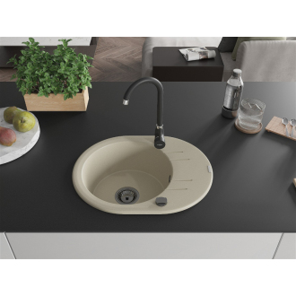 Mexen Kevin 1miskový granitový drez s odkvapkávačom 586 x 458 mm, béžový, čierny sifón - 6517581005-69-B