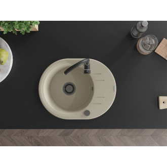 Mexen Kevin 1miskový granitový drez s odkvapkávačom 586 x 458 mm, béžový, čierny sifón - 6517581005-69-B