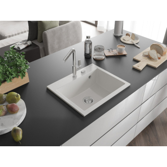 Mexen Oscar 1miskový granitový drez 580 x 490 mm, biely, chrómový sifón - 6519581000-20