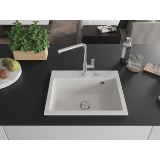 Mexen Oscar 1miskový granitový drez 580 x 490 mm, biely, chrómový sifón - 6519581000-20