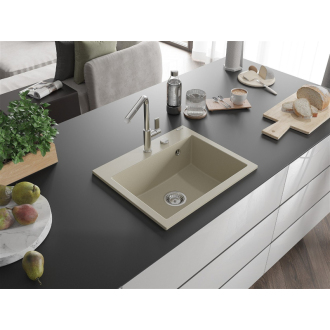 Mexen Oscar 1miskový granitový drez 580 x 490 mm, béžový, chrómový sifón - 6519581000-69