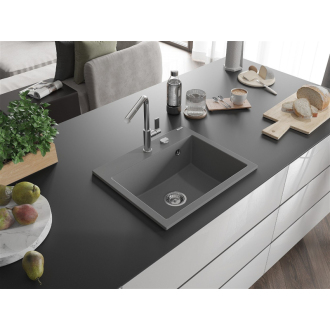 Mexen Oscar 1miskový granitový drez 580 x 490 mm, sivý, chrómový sifón - 6519581000-71