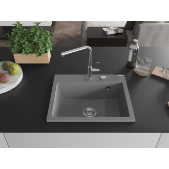 Mexen Oscar 1miskový granitový drez 580 x 490 mm, sivý, chrómový sifón - 6519581000-71