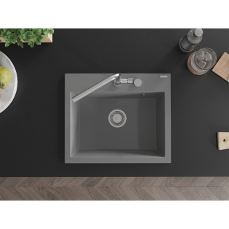 Mexen Oscar 1miskový granitový drez 580 x 490 mm, sivý, chrómový sifón - 6519581000-71