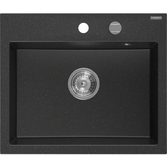 Mexen Oscar 1miskový granitový drez 580 x 490 mm, čierna / strieborná metalíza, chrómový sifón - 6519581000-73
