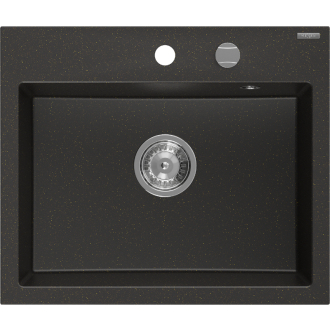 Mexen Oscar 1miskový granitový drez 580 x 490 mm, čierna / zlatá metalíza, chrómový sifón - 6519581000-75