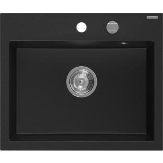 Mexen Oscar 1miskový granitový drez 580 x 490 mm, čierny, chrómový sifón - 6519581000-77