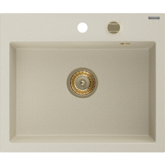 Mexen Oscar 1miskový granitový drez 580 x 490 mm, béžový, zlatý sifón - 6519581000-69-G