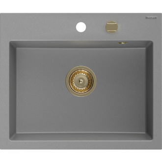 Mexen Oscar 1miskový granitový drez 580 x 490 mm, sivý, zlatý sifón - 6519581000-71-G