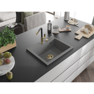 Mexen Oscar 1miskový granitový drez 580 x 490 mm, sivý, zlatý sifón - 6519581000-71-G