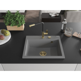 Mexen Oscar 1miskový granitový drez 580 x 490 mm, sivý, zlatý sifón - 6519581000-71-G