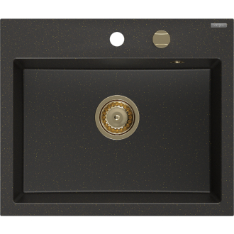 Mexen Oscar 1miskový granitový drez 580 x 490 mm, čierna / zlatá metalíza, zlatý sifón - 6519581000-75-G