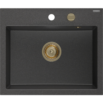 Mexen Oscar 1miskový granitový drez 580 x 490 mm, melír čierny, zlatý sifón - 6519581000-76-G
