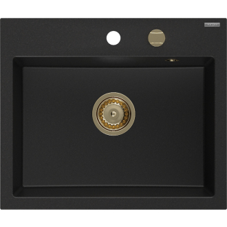 Mexen Oscar 1miskový granitový drez 580 x 490 mm, čierny, zlatý sifón - 6519581000-77-G