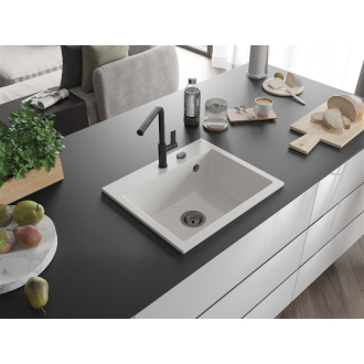 Mexen Oscar 1miskový granitový drez 580 x 490 mm, biely, čierny sifón - 6519581000-20-B