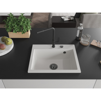 Mexen Oscar 1miskový granitový drez 580 x 490 mm, biely, čierny sifón - 6519581000-20-B