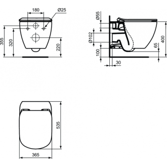 Ideal Standard TESI T007901 závesný klozet s AQUABLADE 36x53x33,7