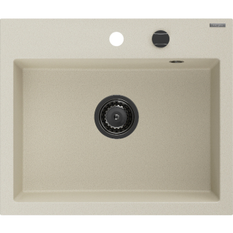 Mexen Oscar 1miskový granitový drez 580 x 490 mm, béžový, čierny sifón - 6519581000-69-B