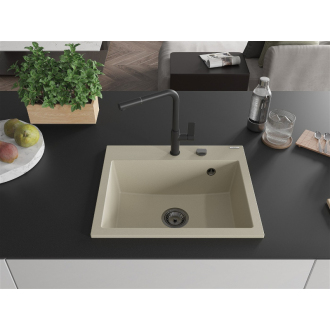 Mexen Oscar 1miskový granitový drez 580 x 490 mm, béžový, čierny sifón - 6519581000-69-B