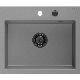 Mexen Oscar 1miskový granitový drez 580 x 490 mm, sivý, čierny sifón - 6519581000-71-B