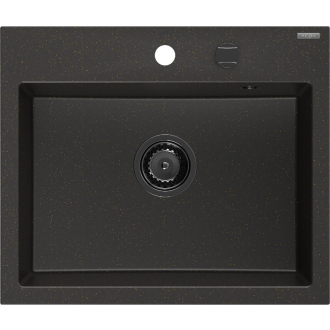 Mexen Oscar 1miskový granitový drez 580 x 490 mm, čierna / zlatá metalíza, čierny sifón - 6519581000-75-B