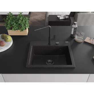 Mexen Oscar 1miskový granitový drez 580 x 490 mm, čierna / zlatá metalíza, čierny sifón - 6519581000-75-B