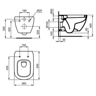 Ideal Standard TESI T007801 závesný klozet 36x53x34
