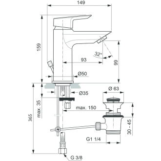Ideal Standard TESI umývadlová batéria s výpustou , výška 16 cm A6557AA