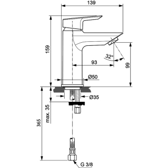 Ideal Standard TESI umývadlová batéria, bez výpuste, výška 16 cm A6559AA