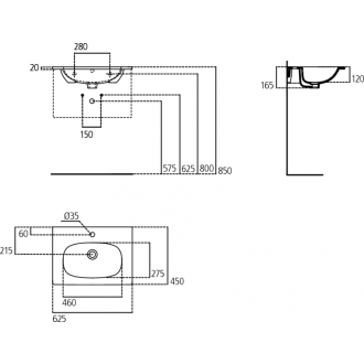 Ideal Standard TESI T351001 nábytkové umývadlo 60 cm 625x450x165