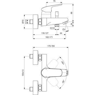 Ideal Standard CERAFLEX B 1721 AA vaňová nástenná batéria bez prísl.