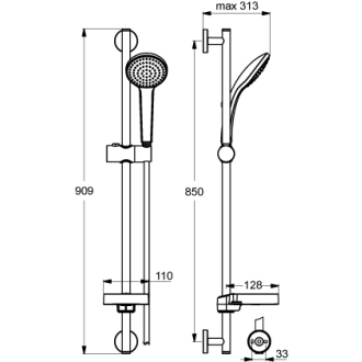 Ideal Standard IDEALRAIN B9414AA sprchová kombinácia 900 mm M1 s 1-funkčnou sprchou