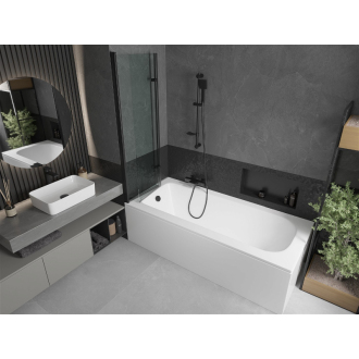 Mexen Vega obdĺžniková vaňa 160 x 70 cm s plášťom a 2 krídlovou zástenou 100 cm, priehľadná, čierna - 550116070X9210027000