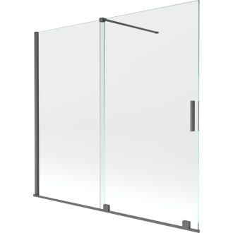 Mexen Velar 2-krídlová vaňová zástena posuvná 170 x 160 cm, transparentná, pištoľová šedá kartáčovaná - 896-170-000-01-66