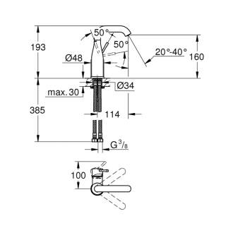 GROHE ESSENCE NEW M 23463001 umývadlová stojanková batéria bez výpustu chróm