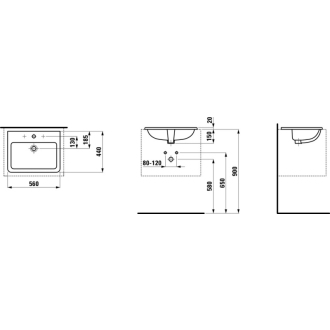 LAUFEN PRO S umývadlo zápustné 56 cm H8189630001041 s otvorom