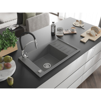 Mexen Elias 1-miskový granit drez s odkvapom a batériou Aster, šedá 6511-71-73450-07