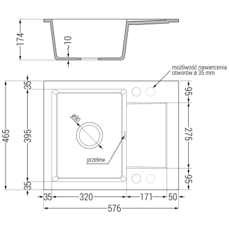 Mexen Enzo 1miskový granitový drez s odkvapkávačom 576 x 465 mm, čierna / zlatá metalíza, zlatý sifón - 6506571005-75-G