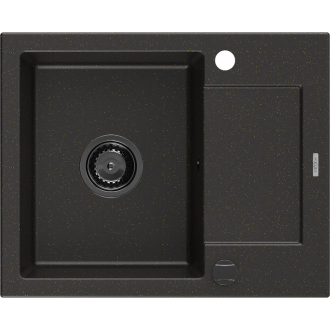 Mexen Enzo 1miskový granitový drez s odkvapkávačom 576 x 465 mm, čierna / zlatá metalíza, čierny sifón - 6506571005-75-B