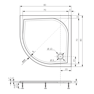 Teiko VIRGO Sprchová vanička 80x80x3, liaty mramor biela