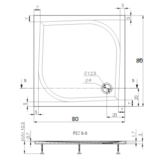 Teiko DRACO Sprchová vanička 80x80x3, liaty mramor biela