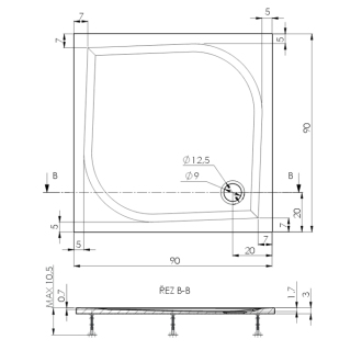 Teiko DRACO Sprchová vanička 90x90x3, liaty mramor biela