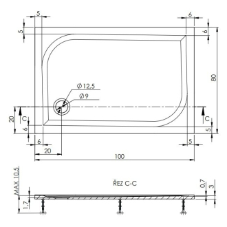 Teiko DRACO Sprchová vanička 100x80x3, liaty mramor biela