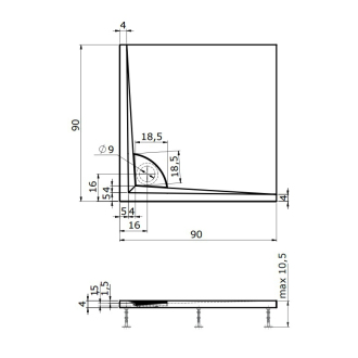 Teiko DORNE Sprchová vanička 90x90x4, liaty mramor biela