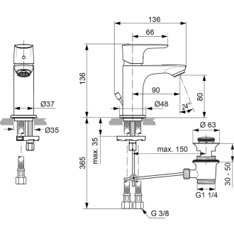 Ideal Standard CONNECT Air A7014AA umývadlová batéria Piccolo s výpustou