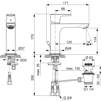 Ideal Standard CONNECT Air A7012AA umývadlová GRANDE batéria s výpustou